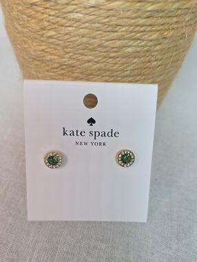 kate spade gold-tone green crystal halo stud earrings